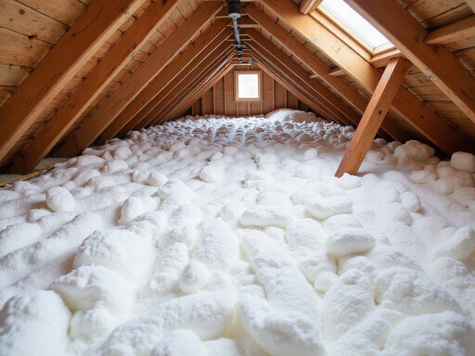 Attic with blown in insulation