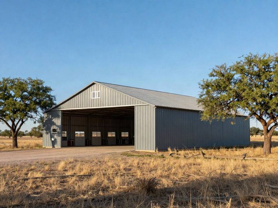 Pole barn on ranch land