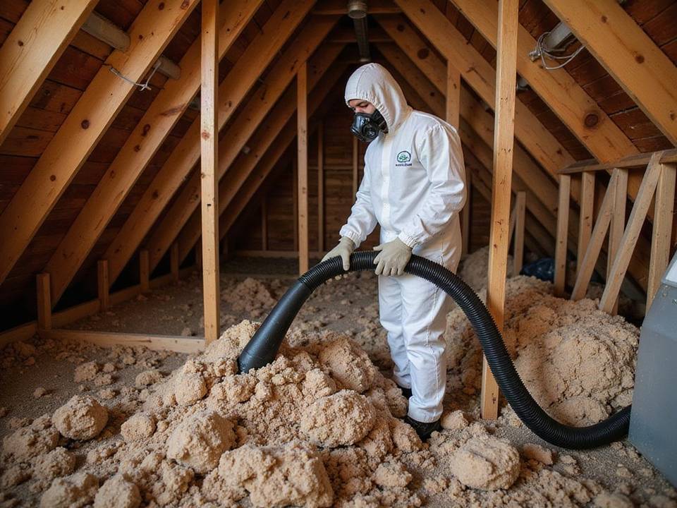 Old attic insulation being removed from a home near Mertzon